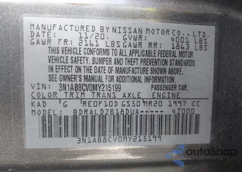 2021 Nissan Sentra Sv Xtronic Cvt from USA, damaged, VIN 3N1AB8CV0MY215199